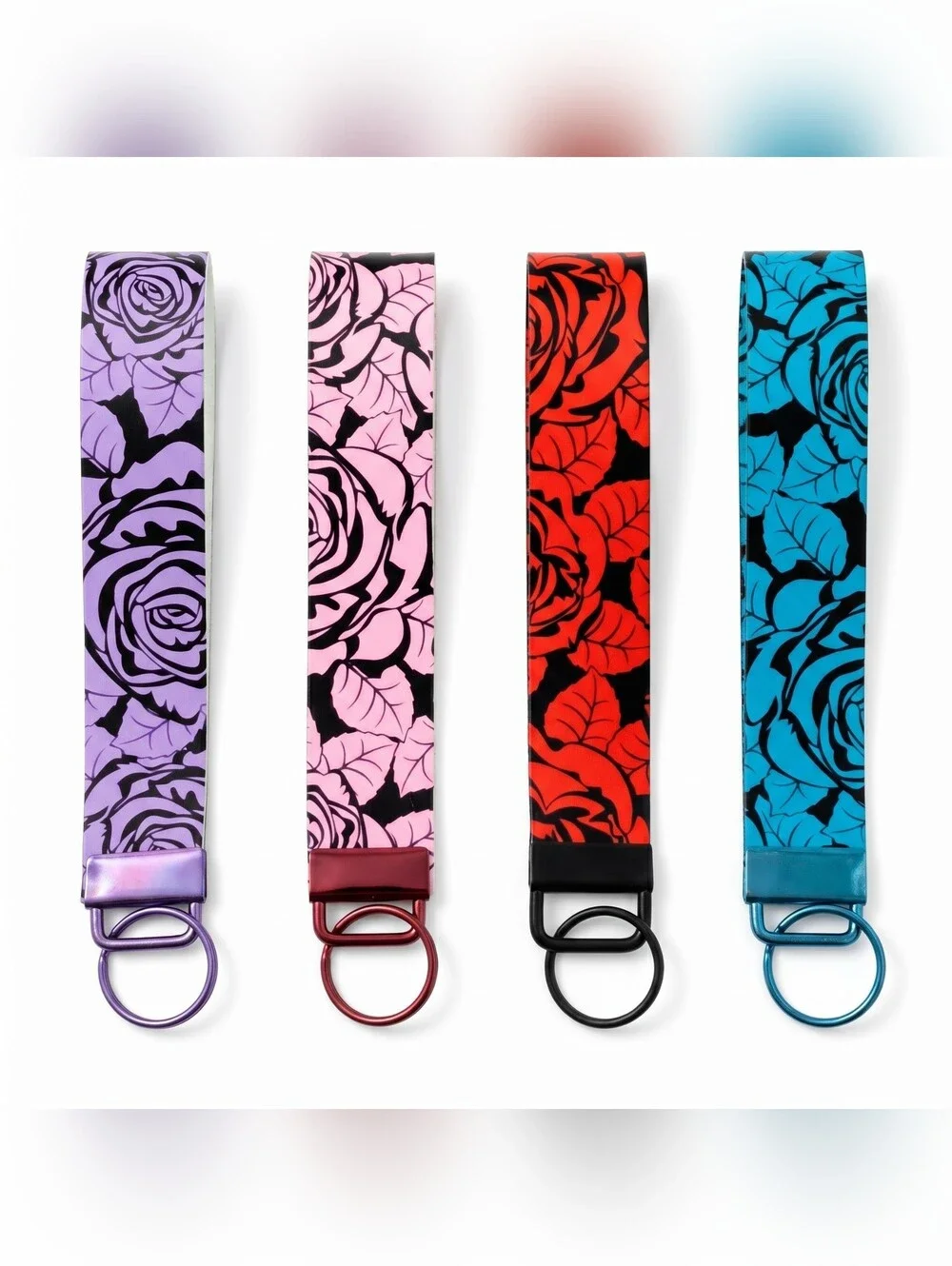 Rose Floral Collection Vegan Leather Wristlet Keychains - Just Jen - Picture 3 of 9